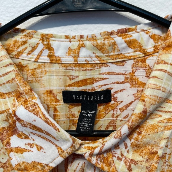 Van Heusen Mens 2Xl Plus Tropical Collared White Orange Tan Magnum PI Shirt Big - Picture 9 of 13